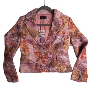 Roem W Sm NWT Floral TapastryBlazer PinkOrange Purple EmbellishedButtons 
Korean